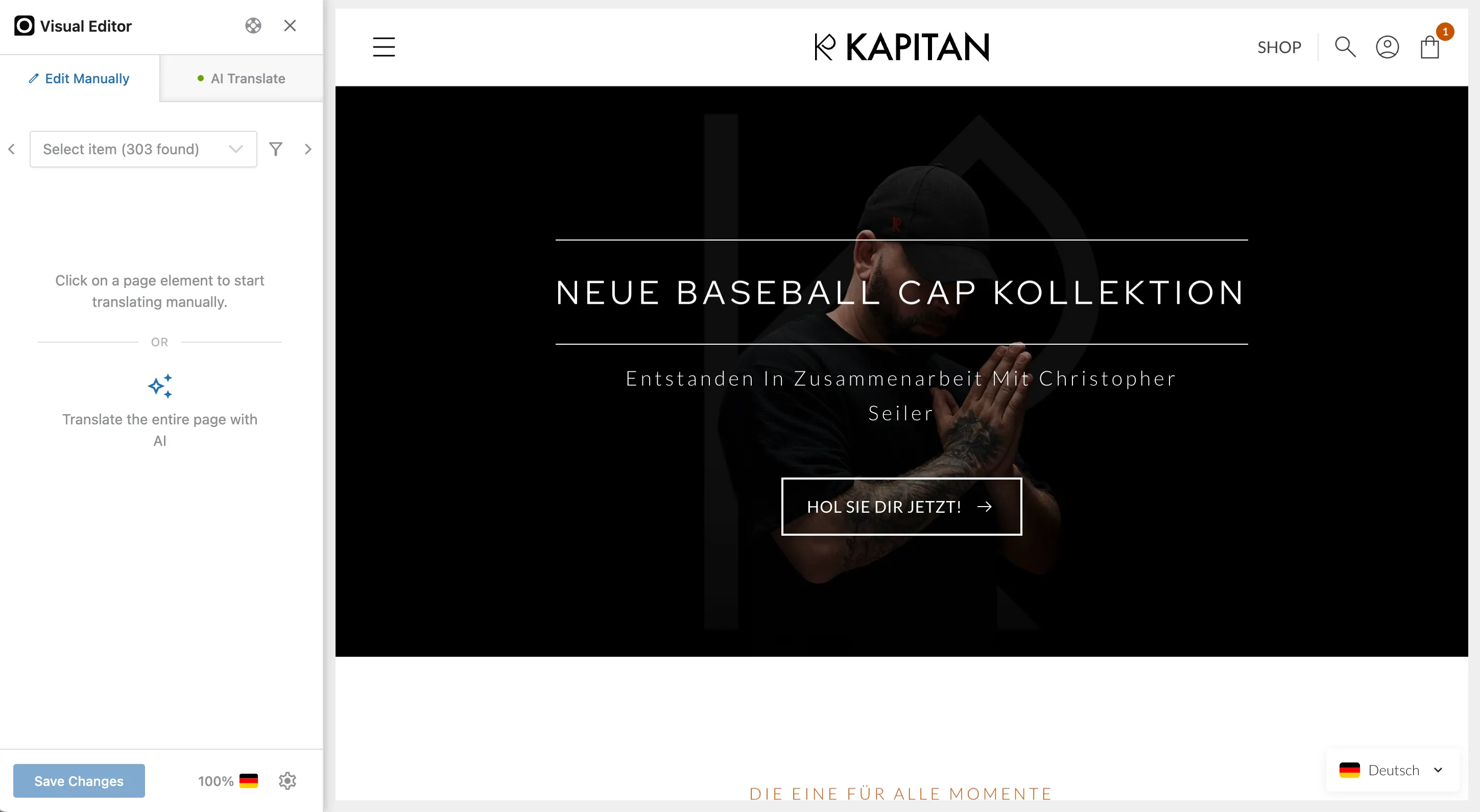The Visual Editor: a side panel next to a live preview of the page